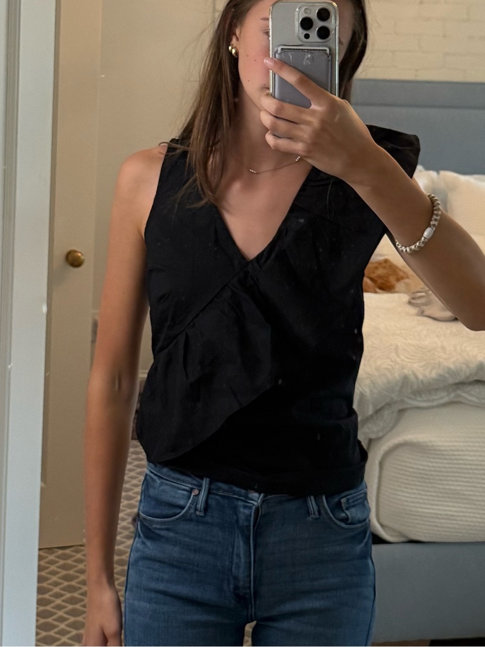 INC International Concepts Black Ruffle Top